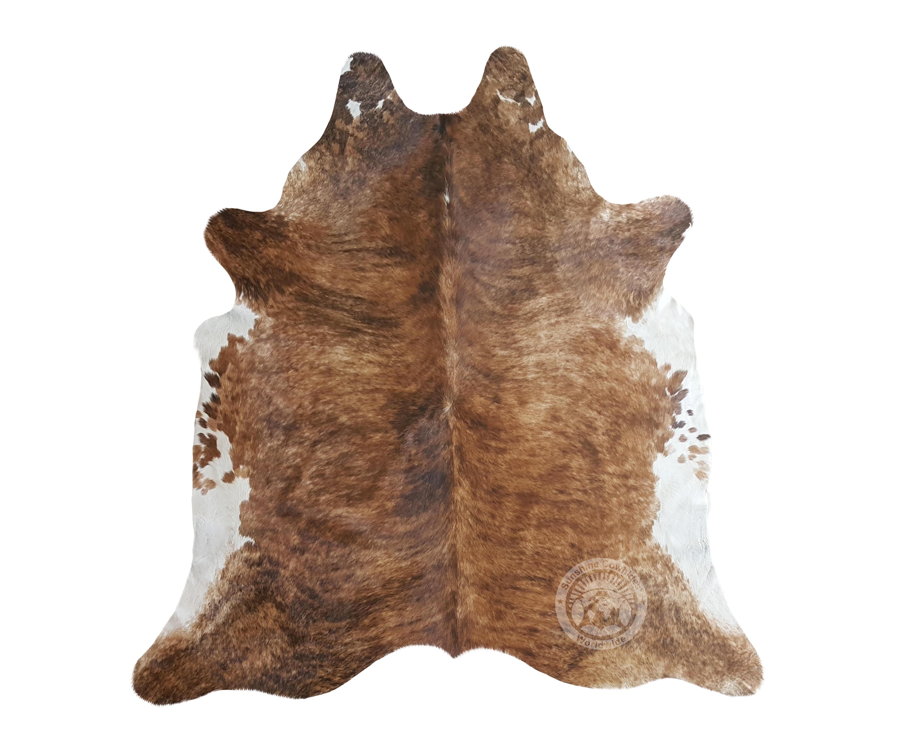 Real Brindle White Belly Cowhide Rug, Size 6x7-8' XXL