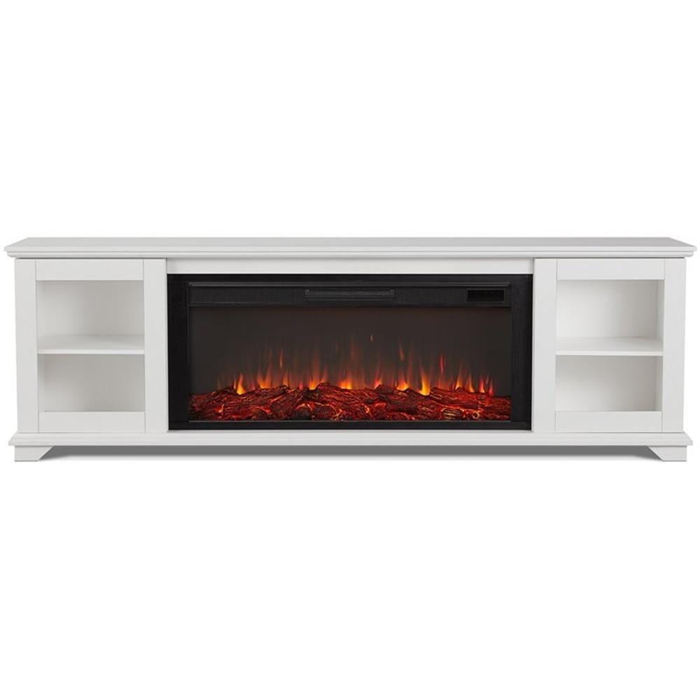 Benjamin 81" White Electric Fireplace TV Stand with Storage