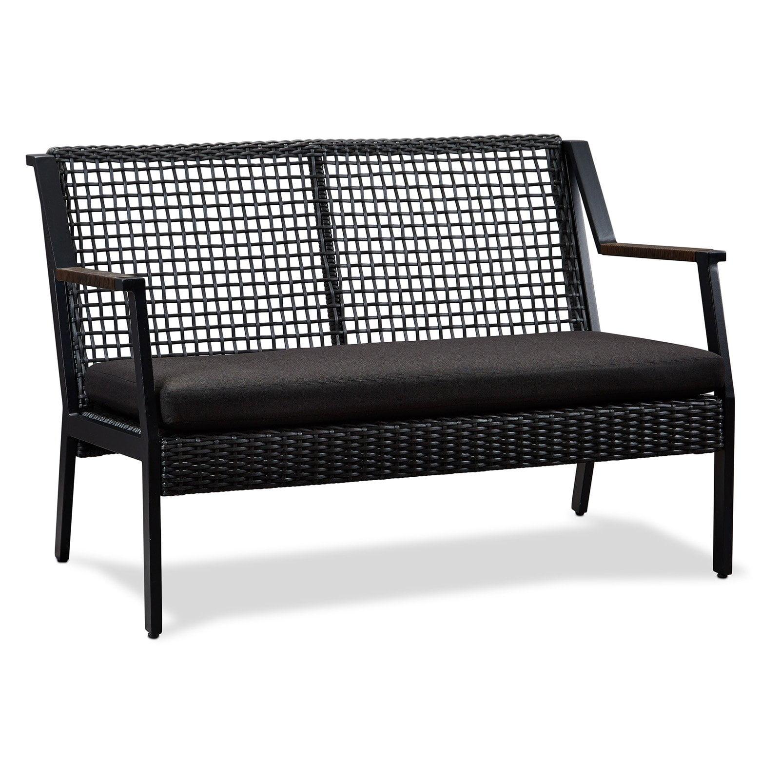 Calvin 46.5" Black Aluminum & Wicker Outdoor Loveseat with Cushions