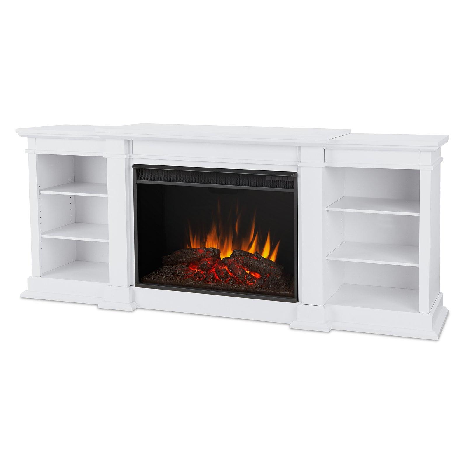 White Grand Electric Fireplace TV Stand with Adjustable Shelves