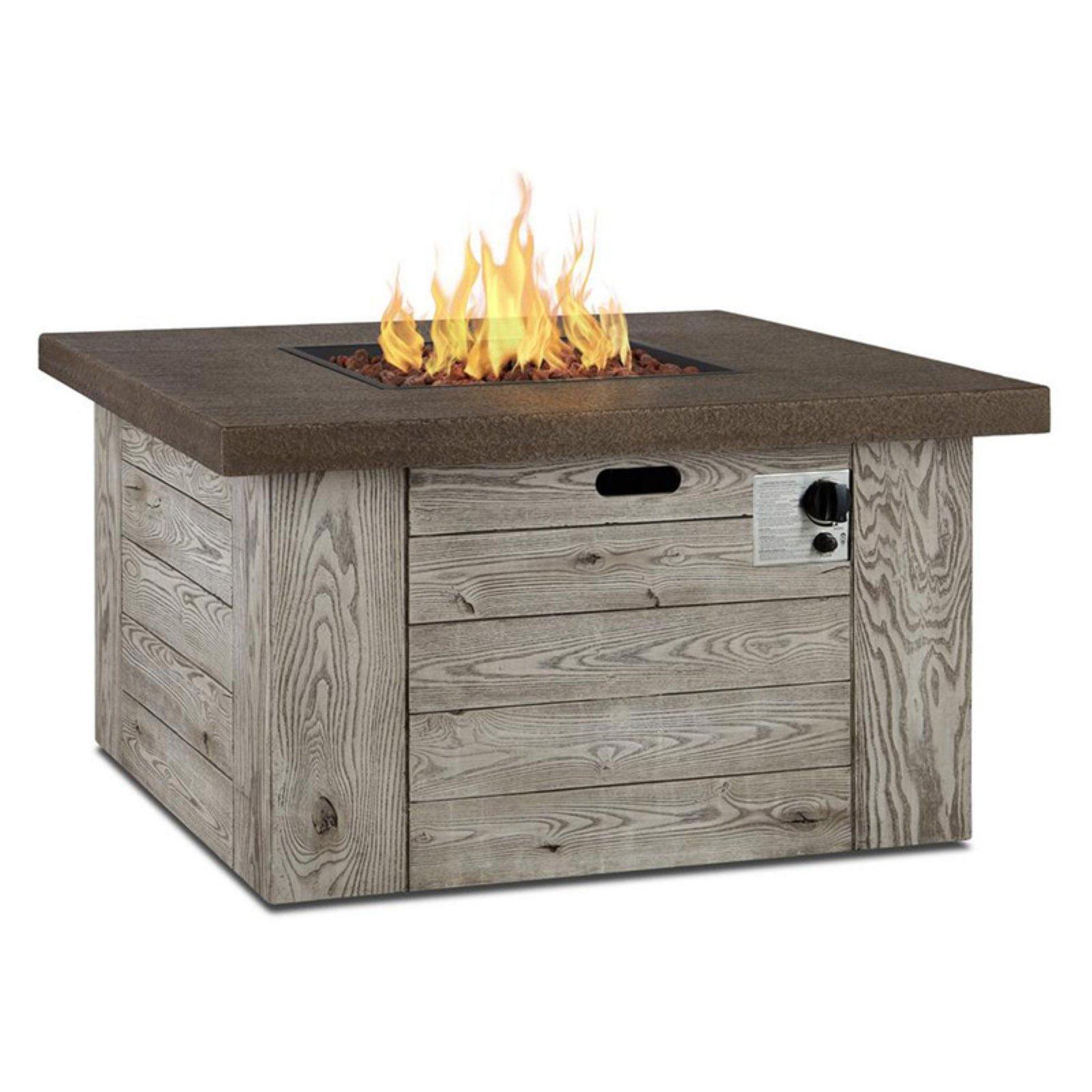 Weathered Gray Fiber Cast Concrete Gas Fire Pit Table