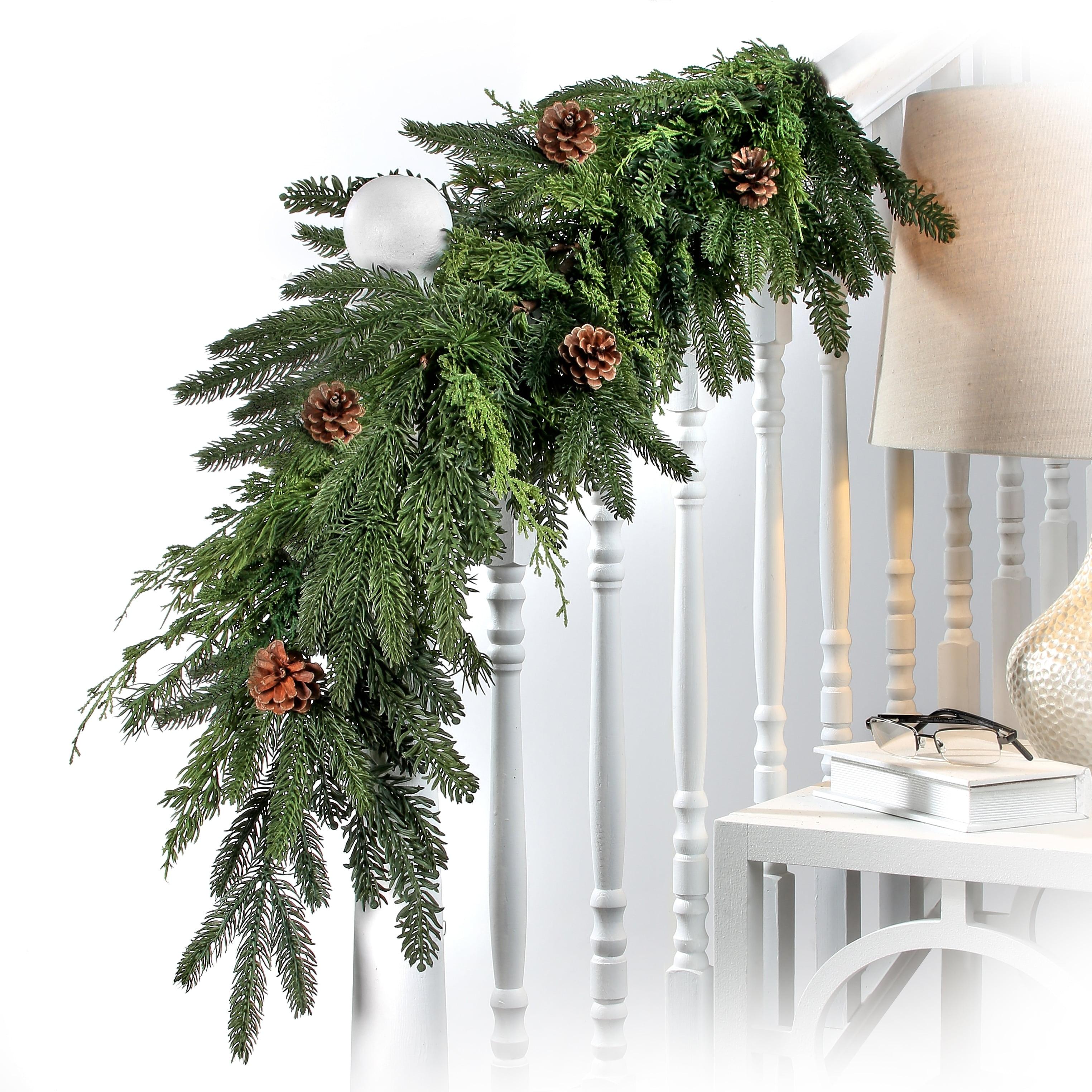 48" Green Real Touch Mixed Evergreen Garland with Cones