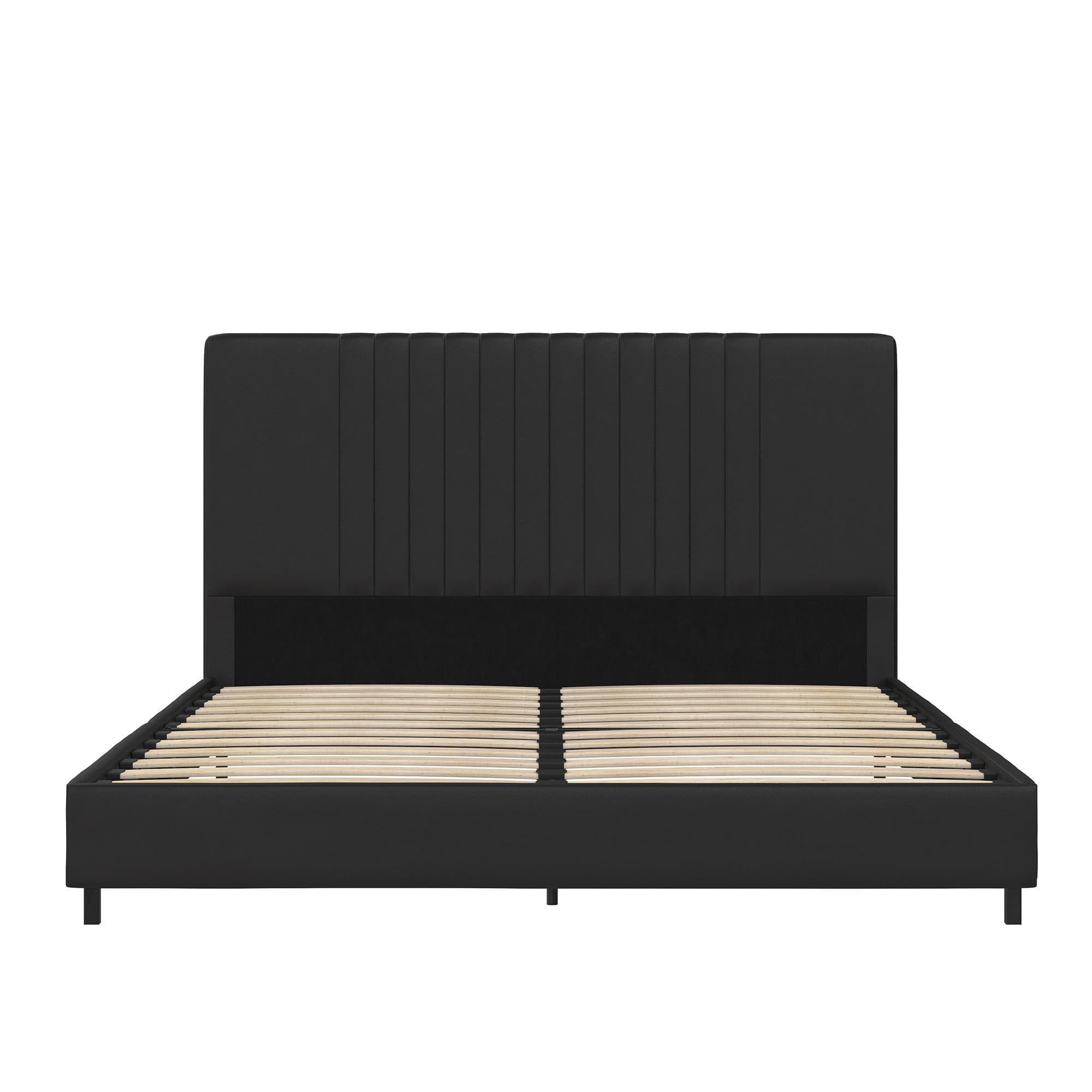 RealRooms Rio Faux Leather Upholstered Platform Bed with Tufted Headboard, Queen, Black