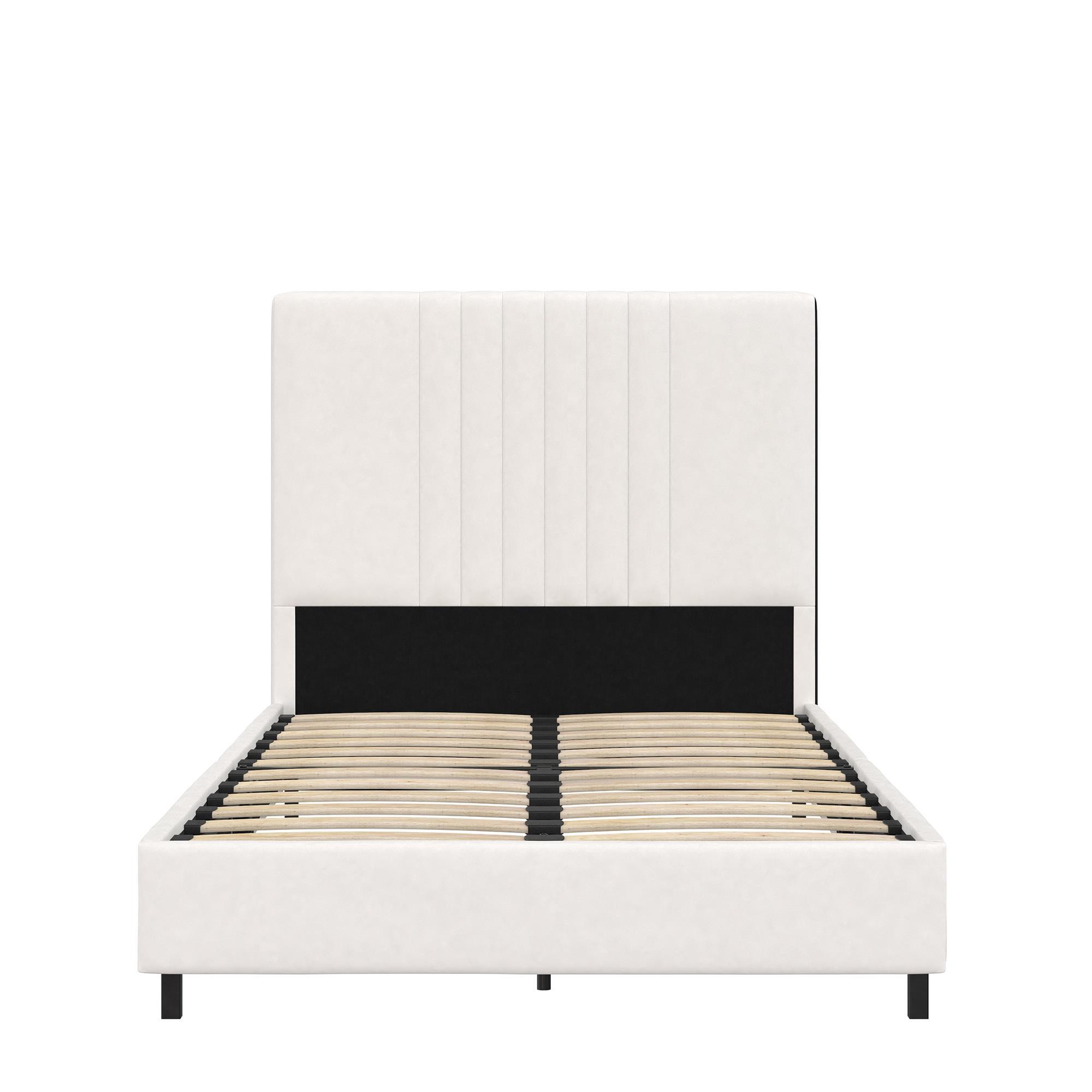RealRooms Rio Faux Leather Upholstered Platform Bed with Tufted Headboard, Twin, White