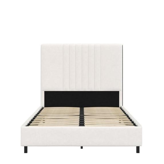 RealRooms Rio Faux Leather Upholstered Platform Bed with Tufted Headboard, Twin, White
