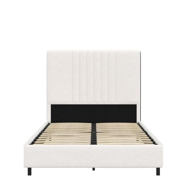RealRooms Rio Faux Leather Upholstered Platform Bed with Tufted Headboard, Twin, White