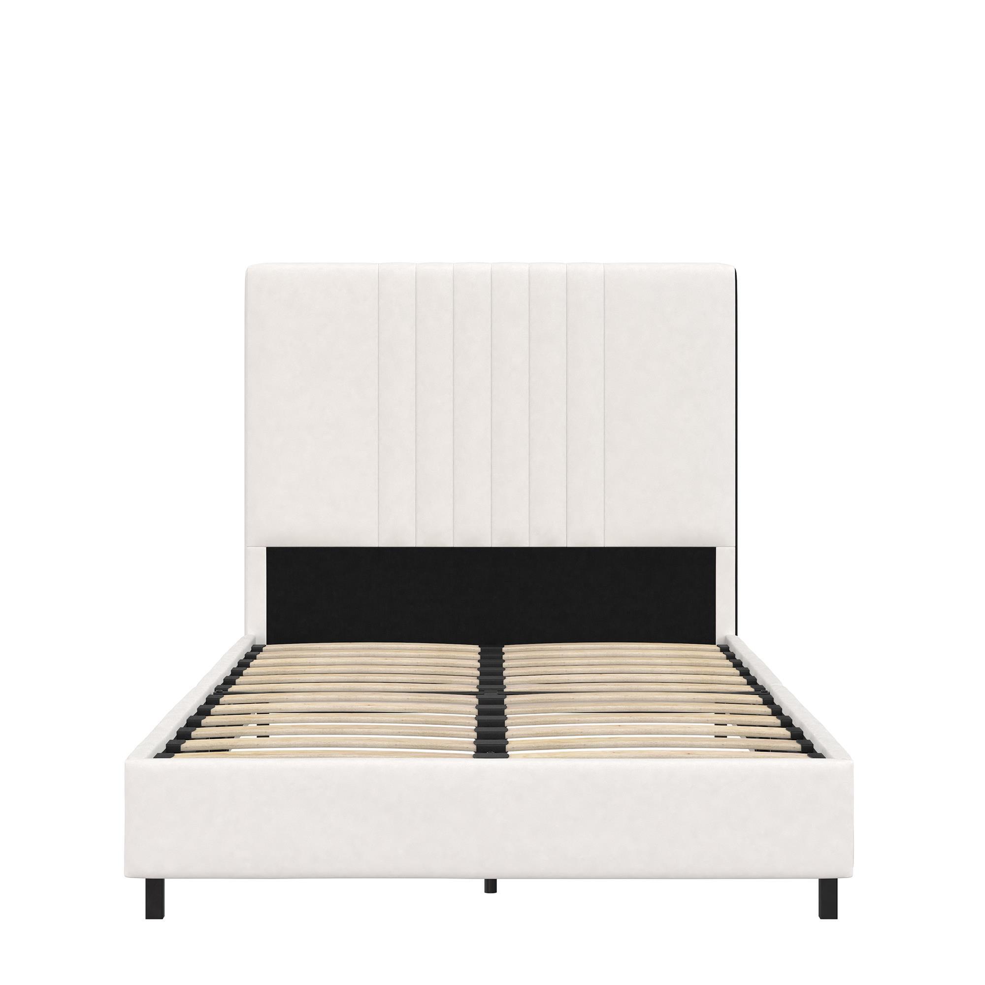 Twin White Faux Leather Upholstered Bed with Tufted Headboard