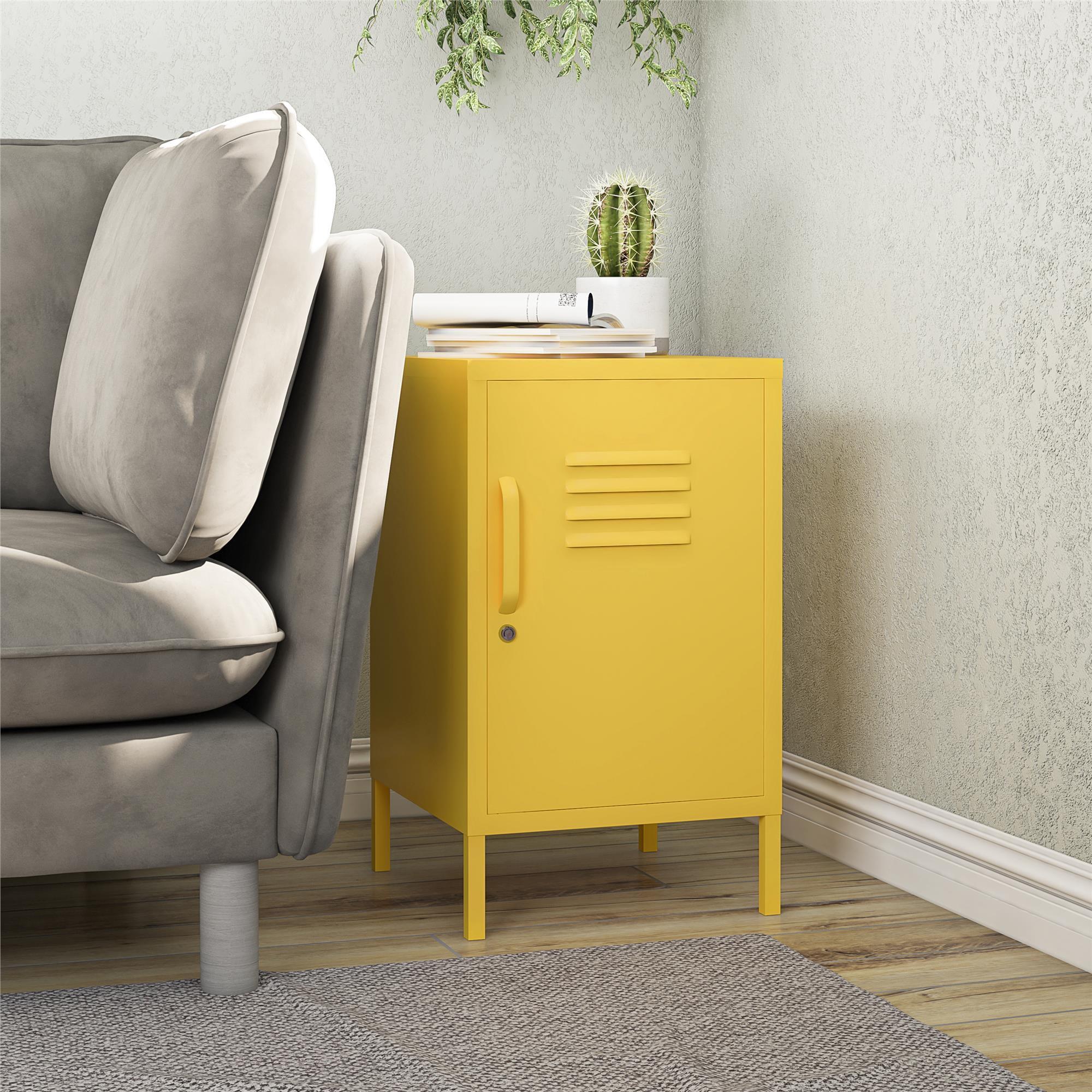 RealRooms Shadwick 1 Door Metal Locker Style Livingroom End Table, Mustard Yellow