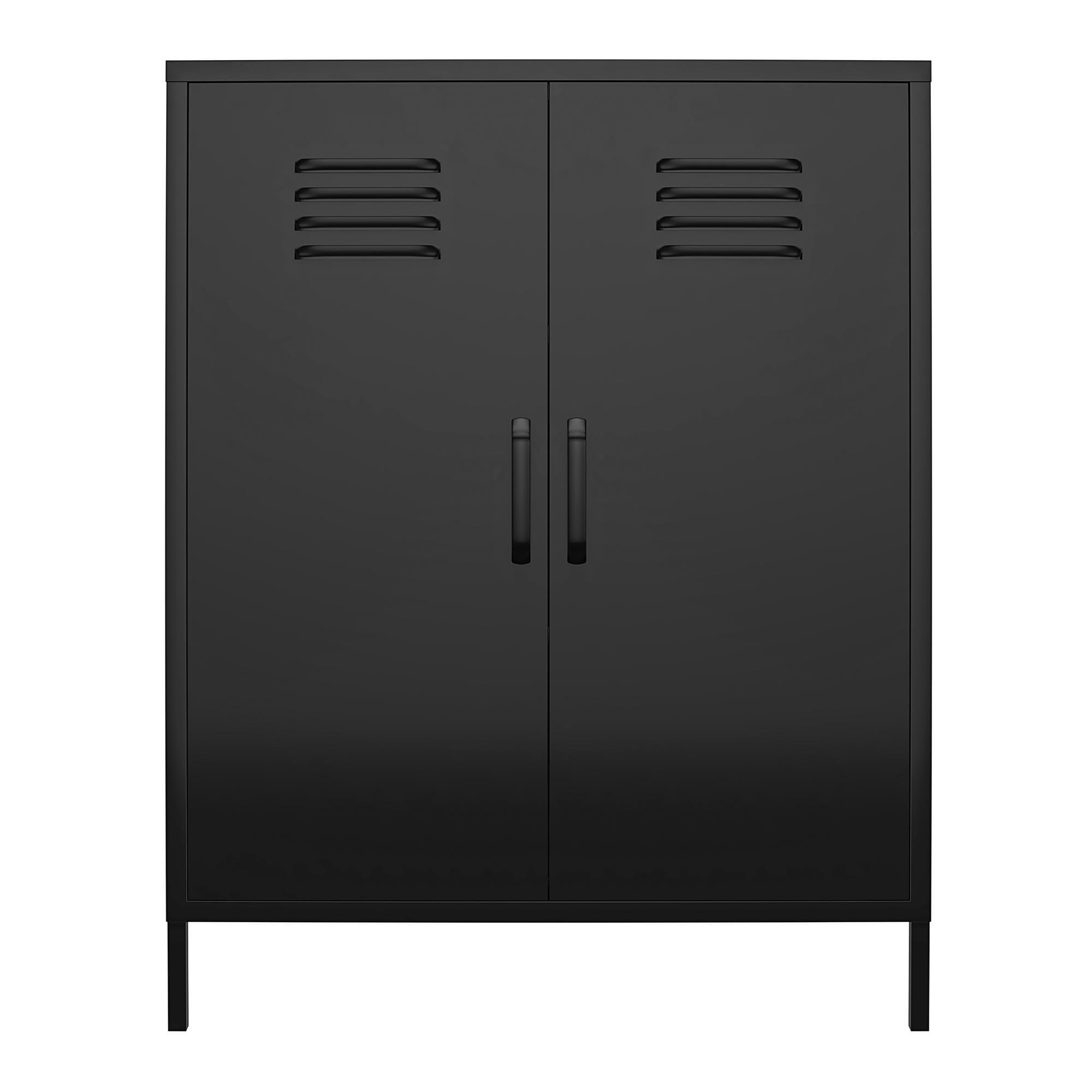 Black Metal Locker Style Storage Cabinet with Adjustable Shelving