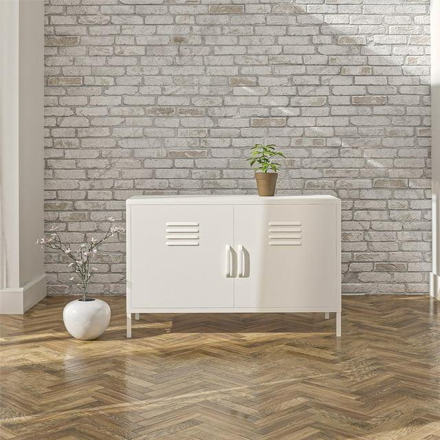 RealRooms Shadwick 2 Door Wide Metal Locker Accent Storage Cabinet, Soft White