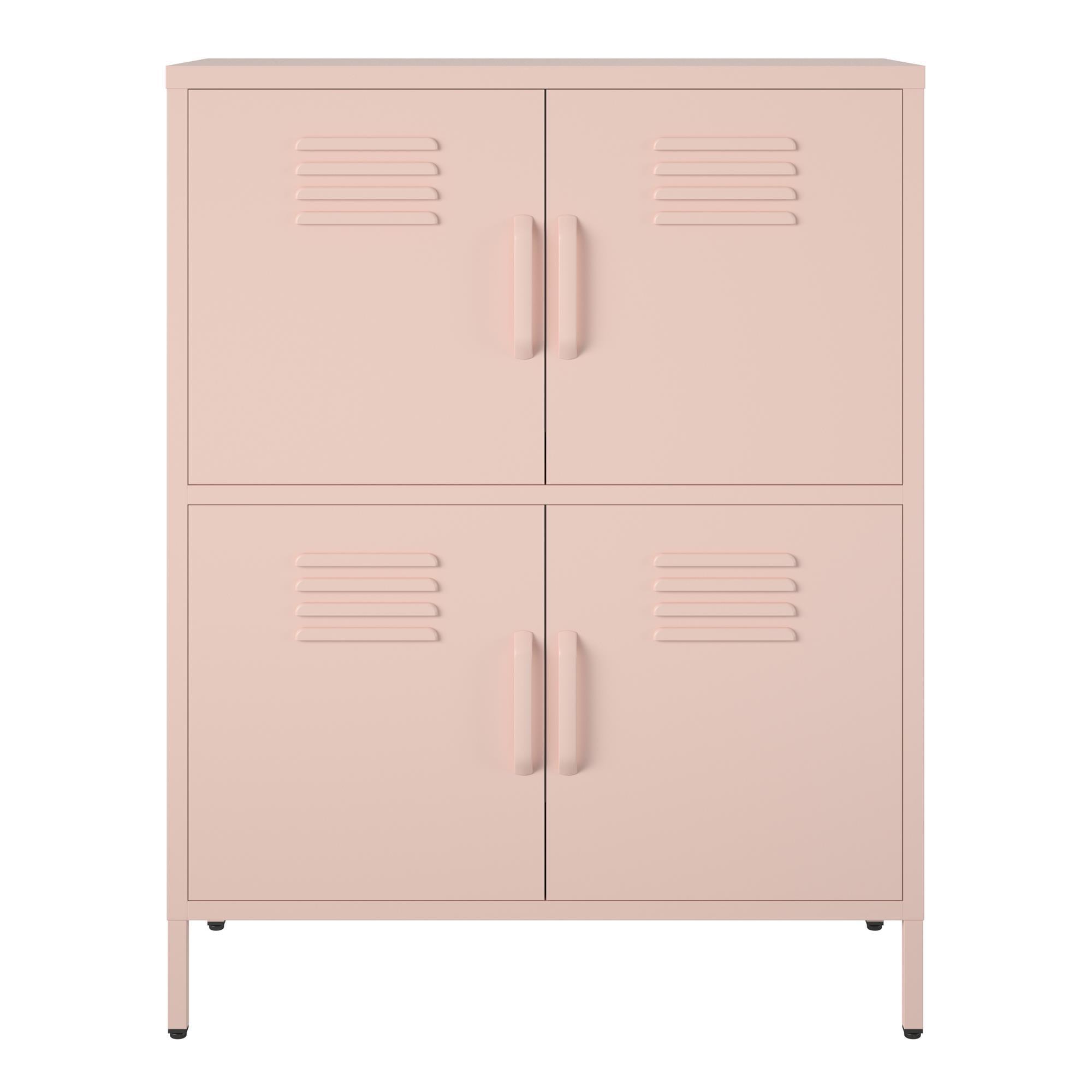 Pale Pink Metal Locker Style Storage Cabinet with Adjustable Shelves