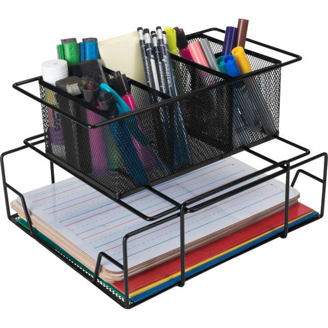 Black Metal 6-Compartment Rectangular Desk Organizer