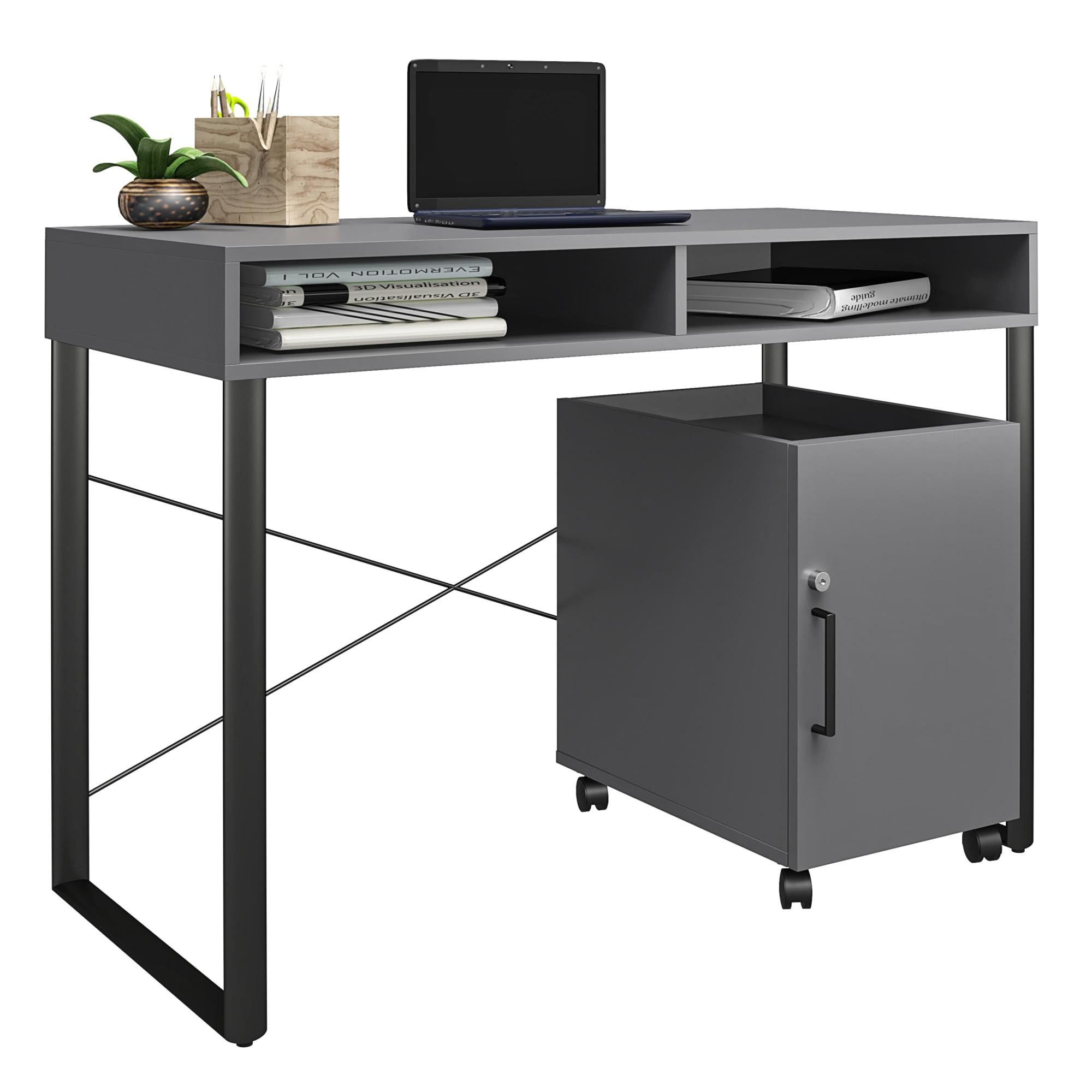 Bexler 42" Black and Gray Desk with Mobile Cart