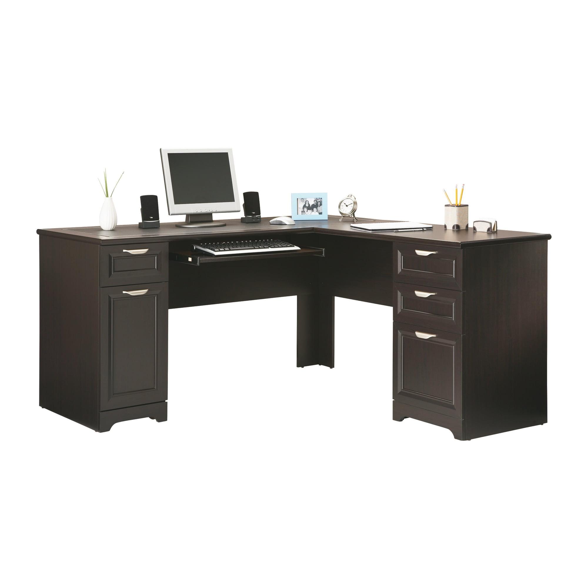 Espresso Laminate 59"W Corner Computer Desk with Silver Hardware