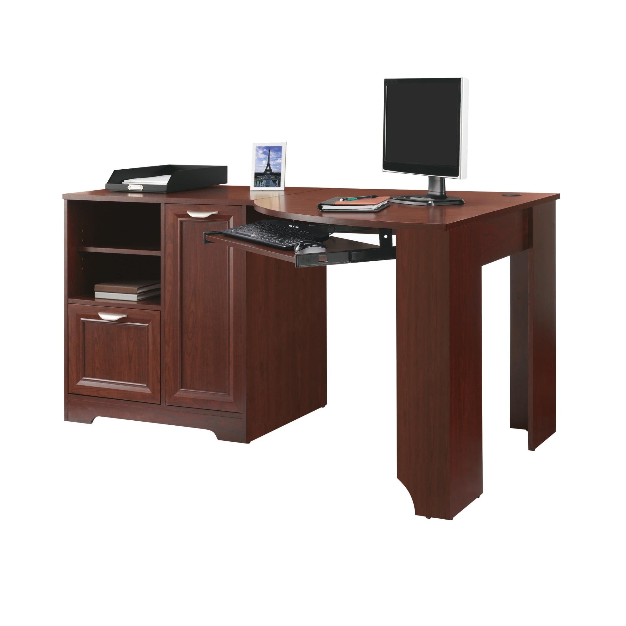 Classic Cherry Corner Desk with Drawer and Filing Cabinet