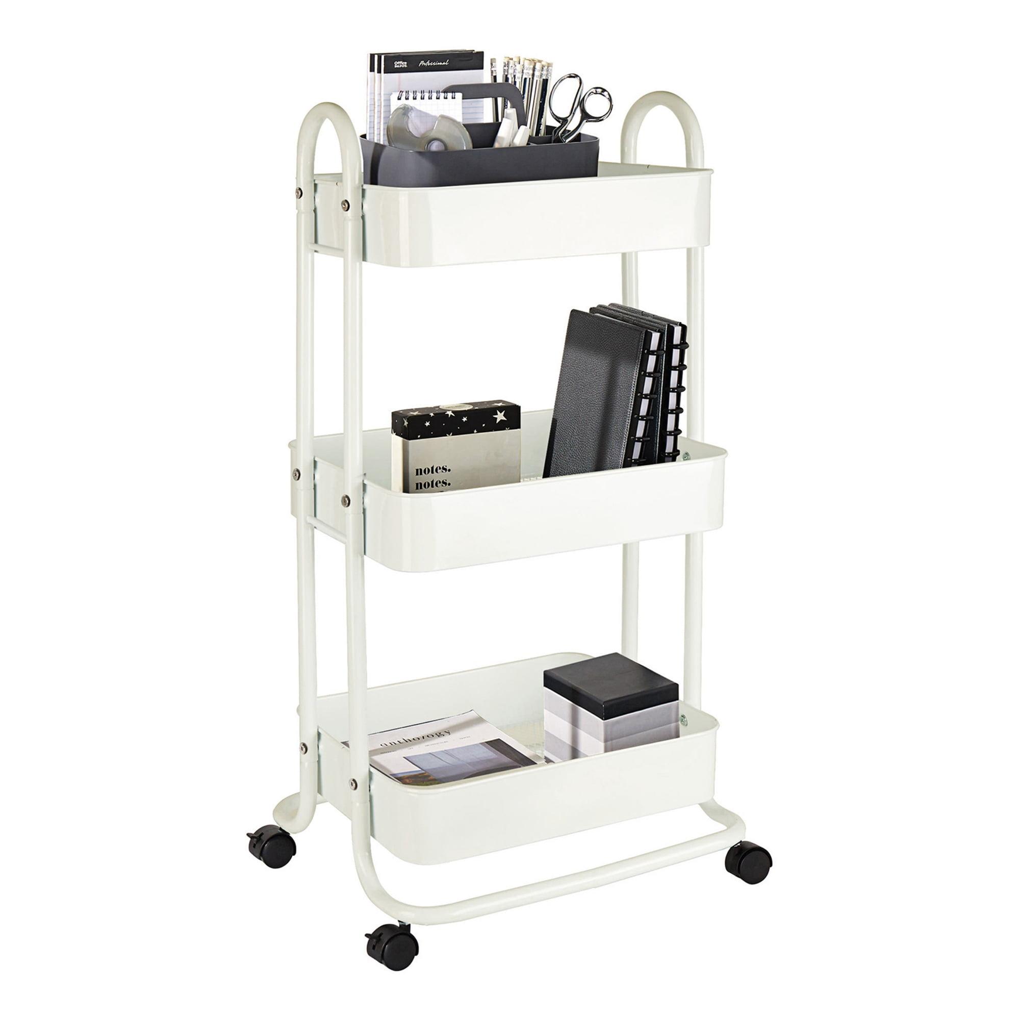 Off-White Metal 3-Tier Rolling Storage Cart