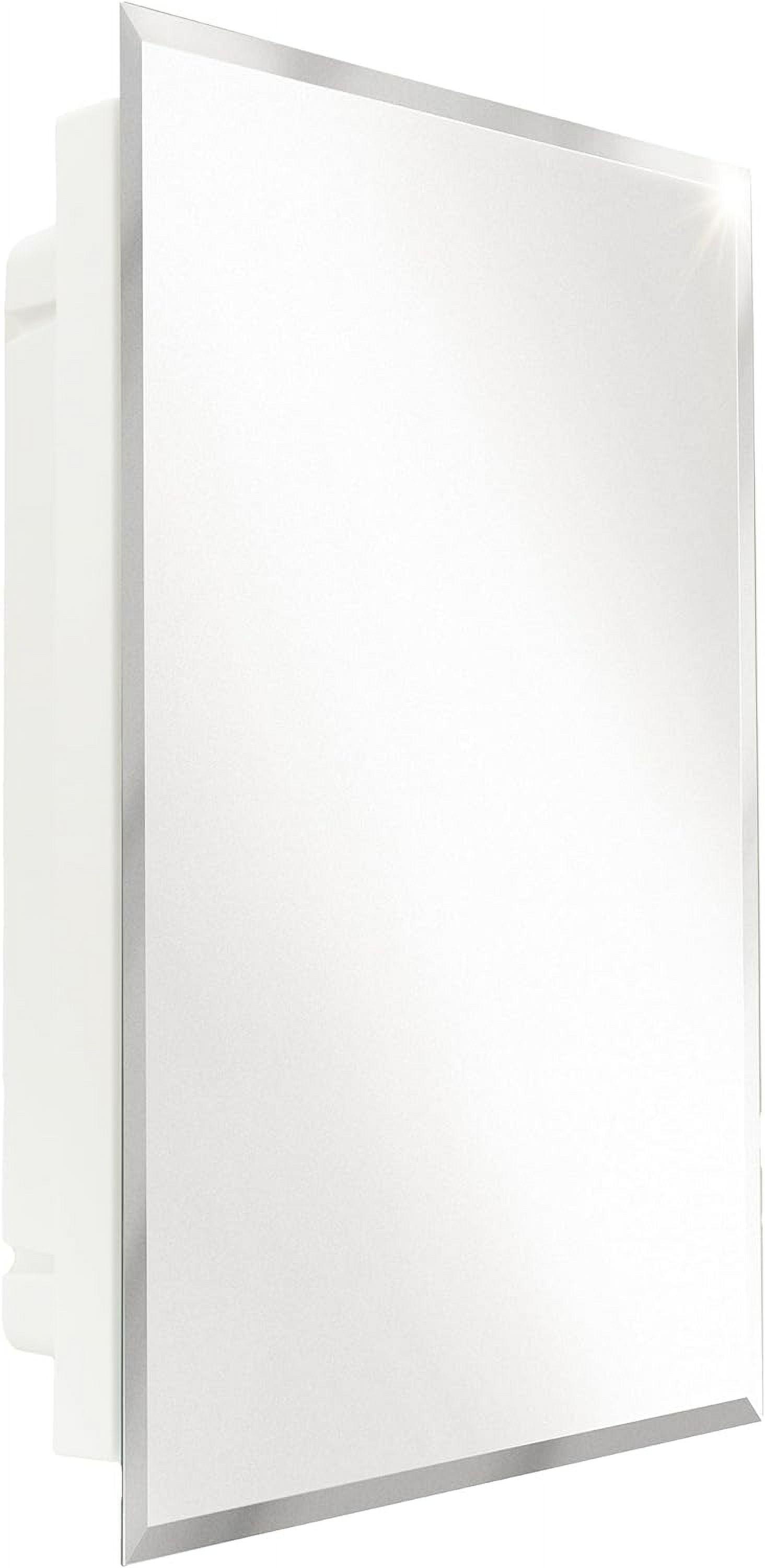 HMTtie RV Bathroom Medicine Cabinet | 16” W x 22” H | Two Adjustable Shelves | Frameless Polished Edge Mirror | Made in USA | White