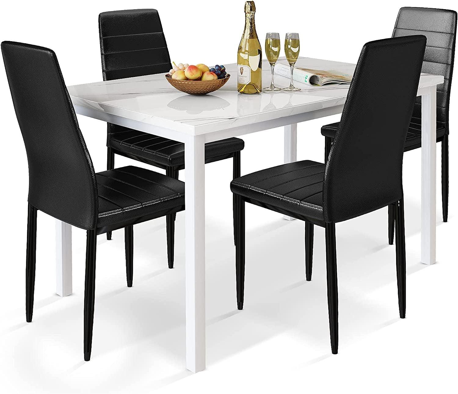 Recaceik 5 Pieces Dining Table Set for 4, 30.1"H Kitchen Table with Faux Marble Top and 4 Chairs