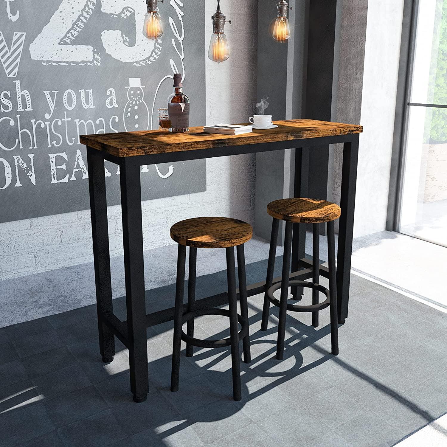 Rustic Brown 3-Piece Pub Dining Set with Metal Frame