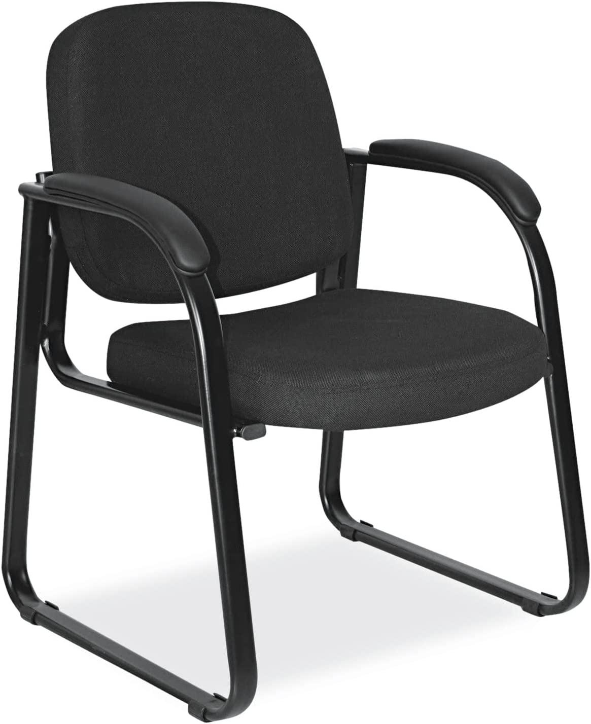 Black Fabric and Metal Sled Base Guest Chair