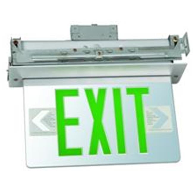 Recessed Mount Edge Lit LED Exit Signs Green on Clear Panel Aluminum Housing