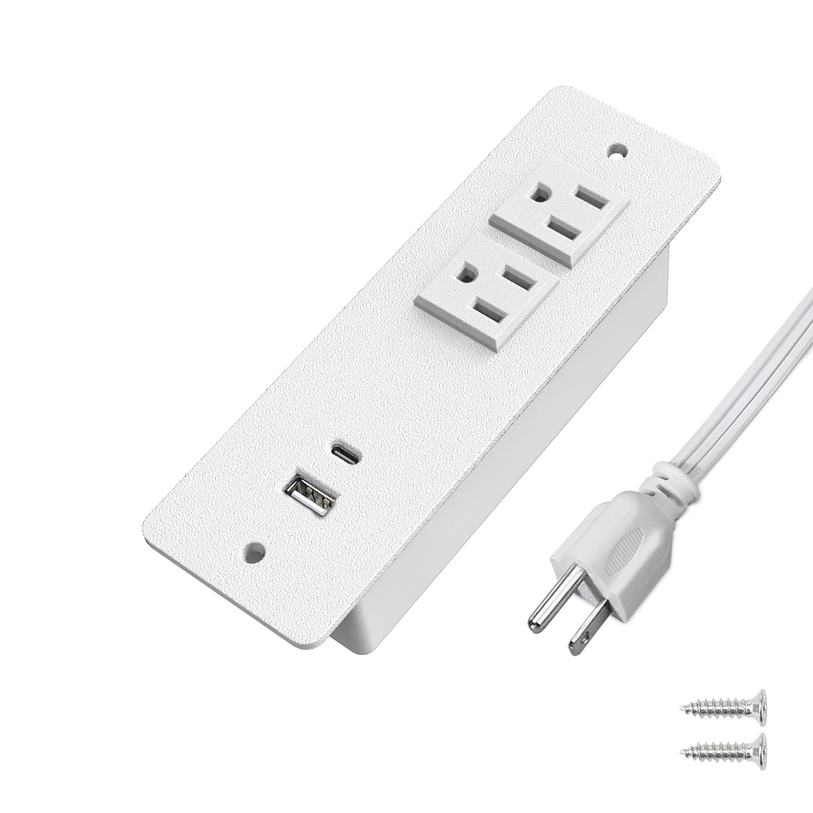 White Recessed Power Strip with USB C and Dual Outlets