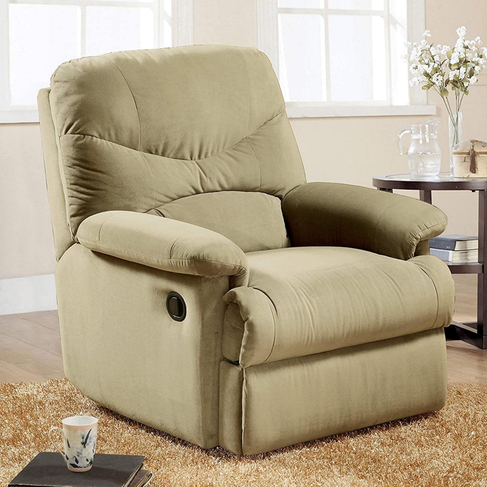 Beige Microfiber Massage Recliner with Wood Frame