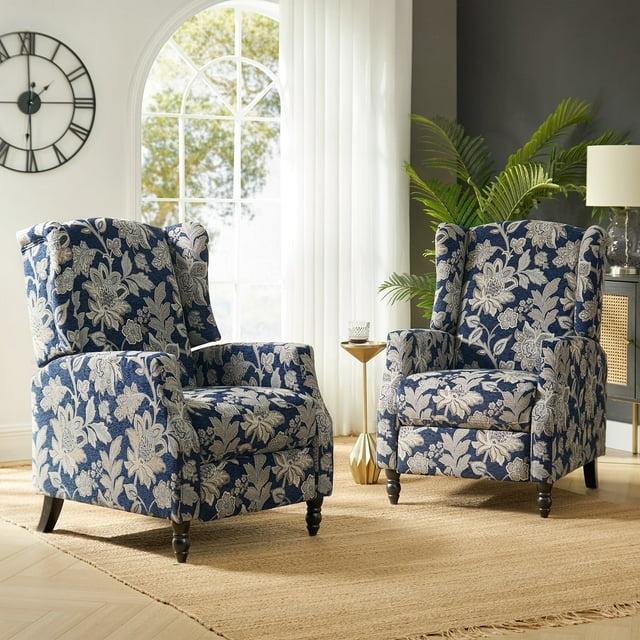Push Back Recliner Chair Set of 2 Wingback Manual Fabric Upholstered Home Theater Couches Garden