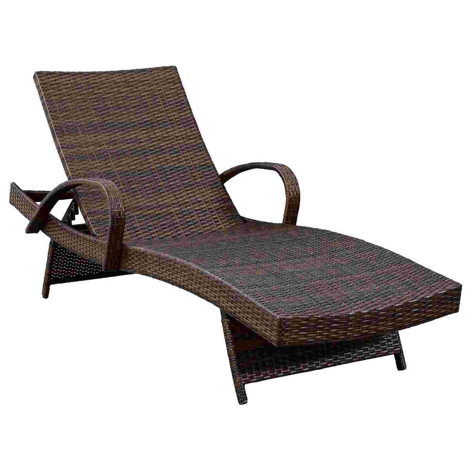 Brown Resin Wicker Outdoor Chaise Lounge Set with Adjustable Recline