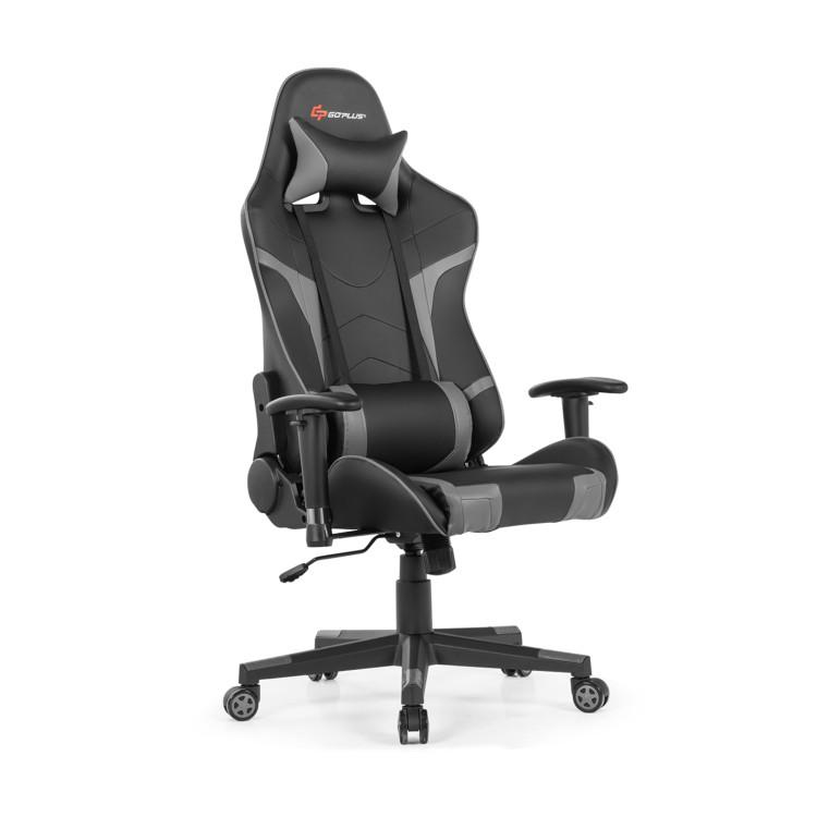 Costway Massage Gaming Chair Reclining Swivel Racing Office Chair w/Lumbar Support Grey
