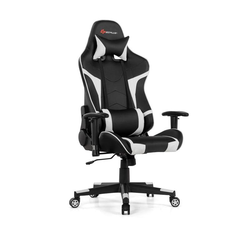 Costway Massage Gaming Chair Racing Computer Swivel Chair with Headrest & Lumbar Support White