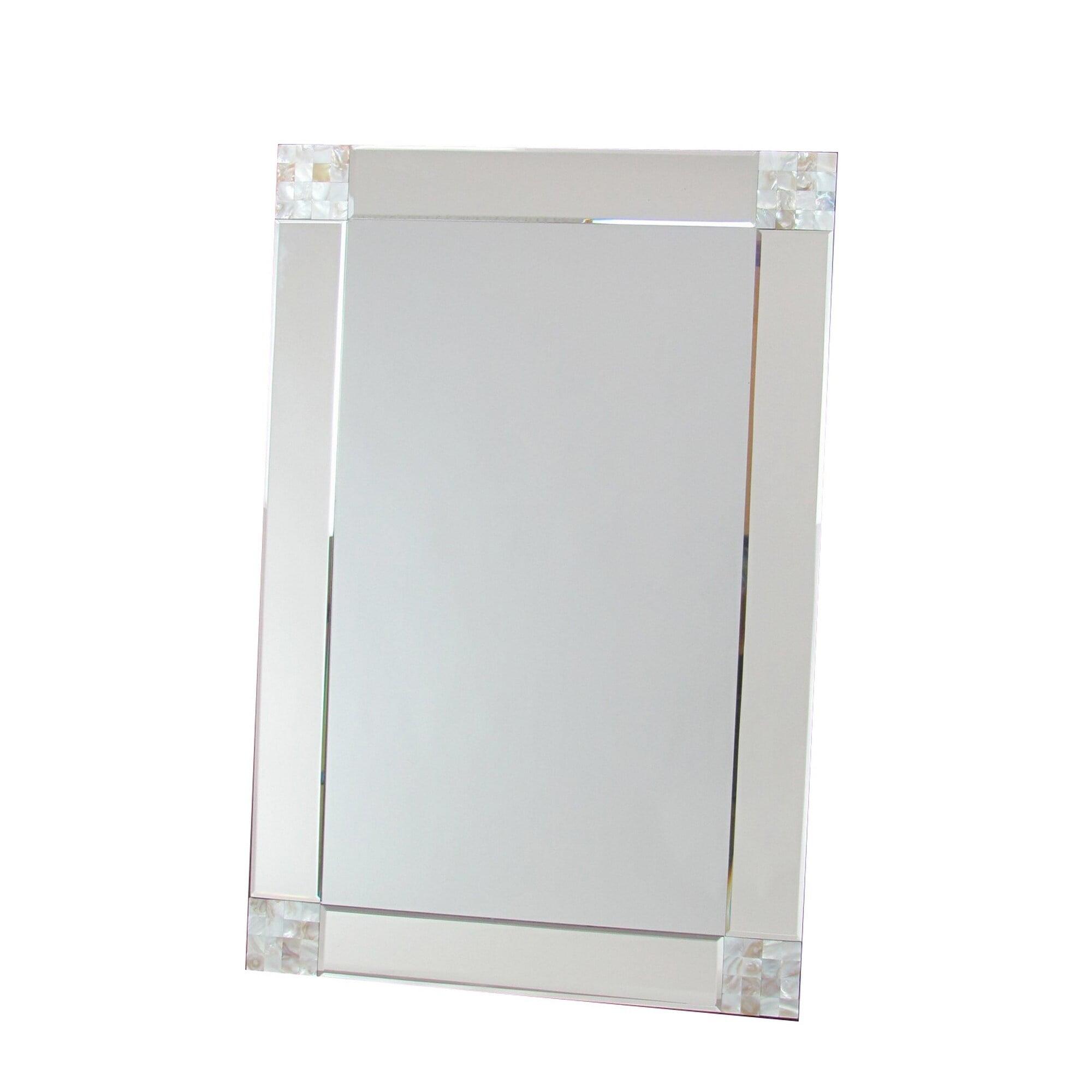 Regal Rectangular Wood and Silver Dresser Mirror with Pearl Accents