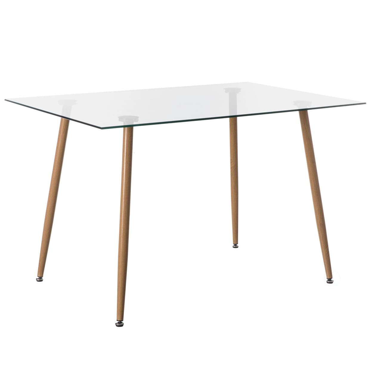 Fabulaxe Rectangle Glass Top Accent Dining Table with Solid Wood Legs | Modern Space Saving Small Leisure Tea Desk (Clear)