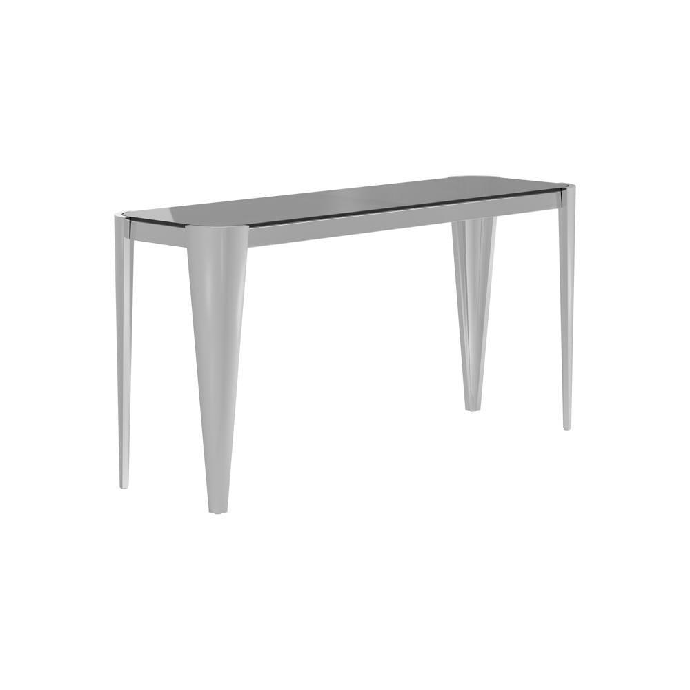 Contemporary Rectangular Gray Glass Top Sofa Table with Silver Metal Frame