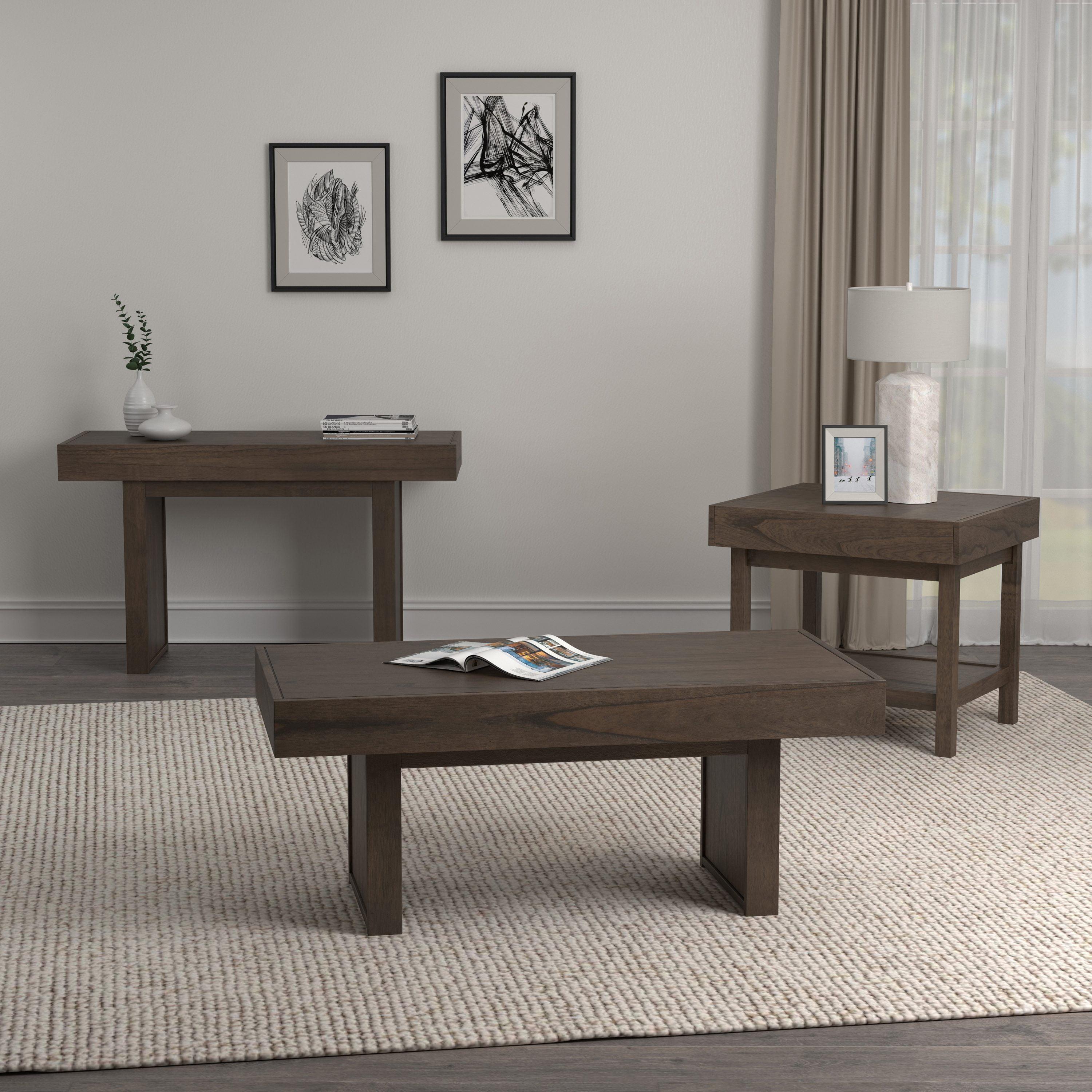 Transitional Wheat Brown Rectangular Sofa Table with Hidden Storage