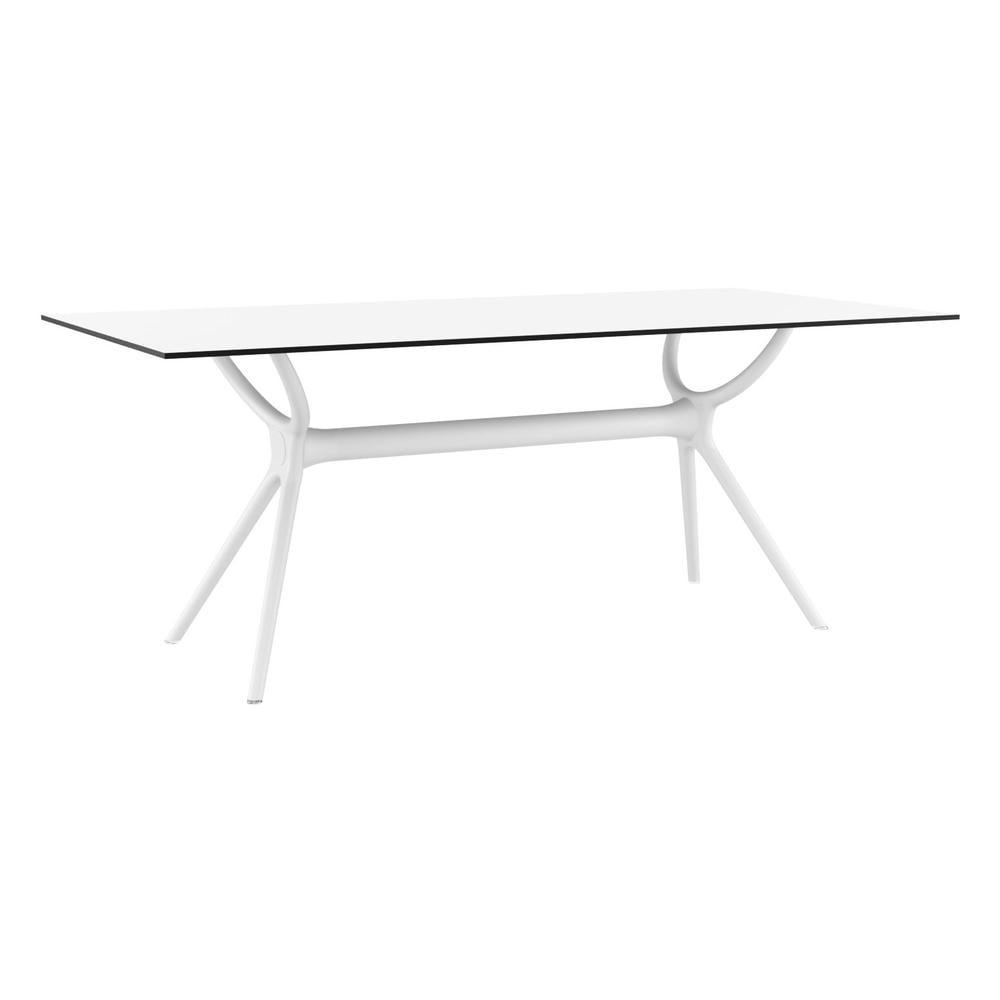 Sleek White 71" Rectangular Patio Dining Table with Air-Molded Legs