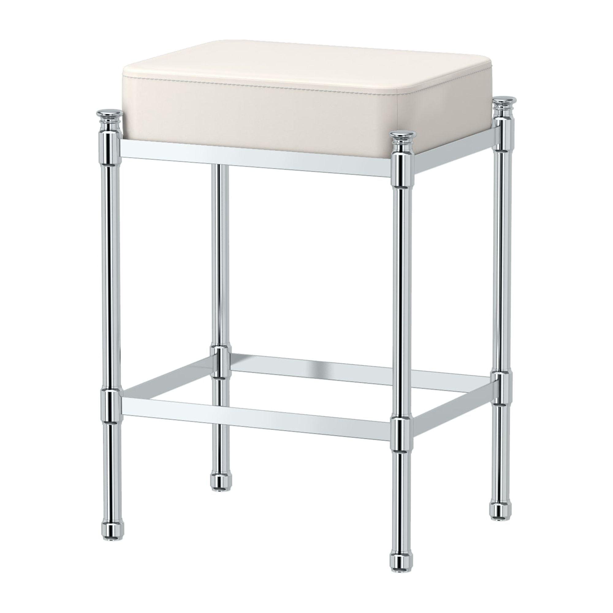 19.5" Chrome and White Rectangular Vanity Stool with Leather Seat