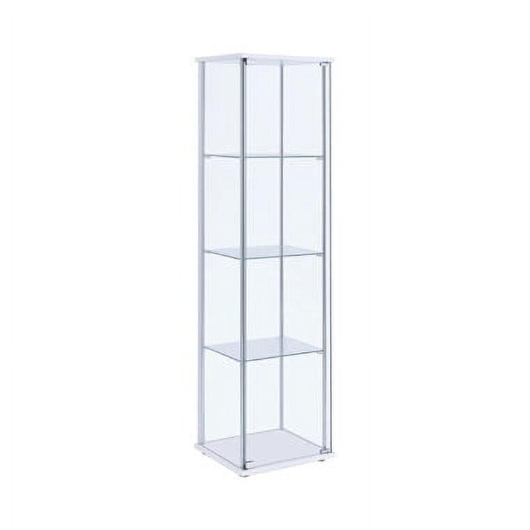 Sleek White and Chrome 4-Shelf Tall Curio Cabinet