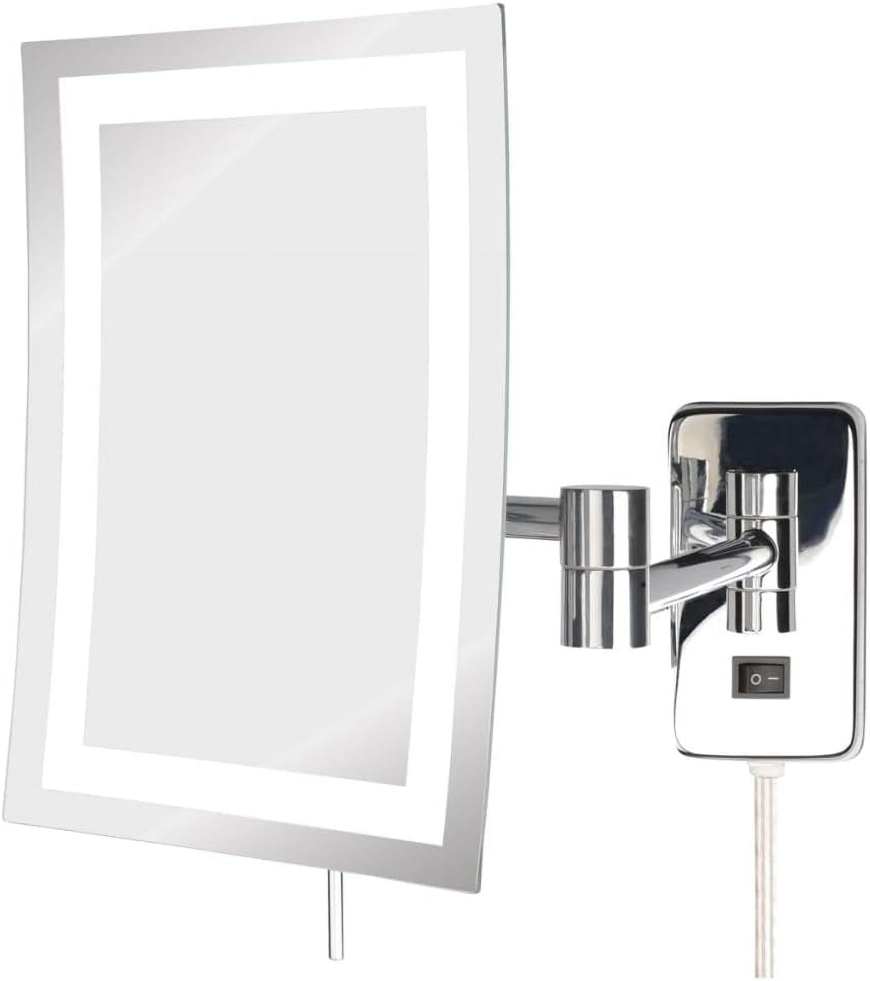 Modern Rectangular LED Lighted Wall-Mount Makeup Mirror, 5x Magnification, Silver Chrome