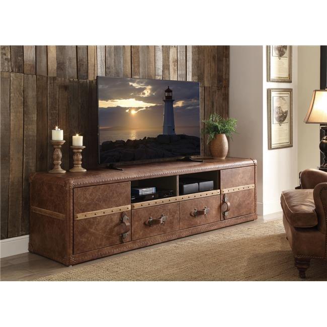 Aberdeen 80'' Retro Brown Leather TV Stand with Storage