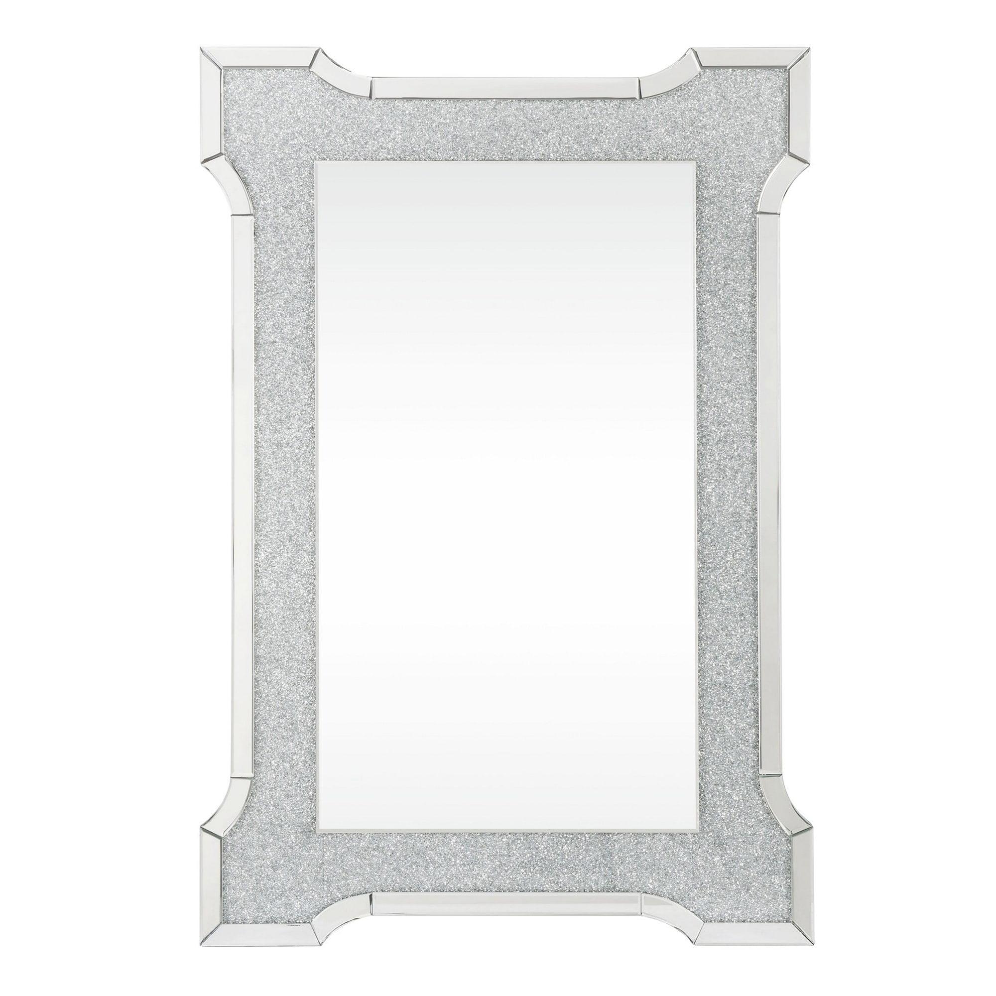 Elegant 32"x48" Silver Rectangular Wall Mirror with Faux Diamond Inlays