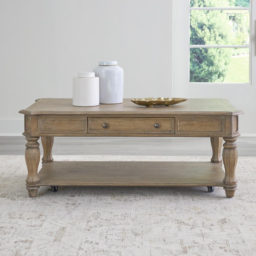 Weathered Bisque Rectangular Wood Cocktail Table with Storage