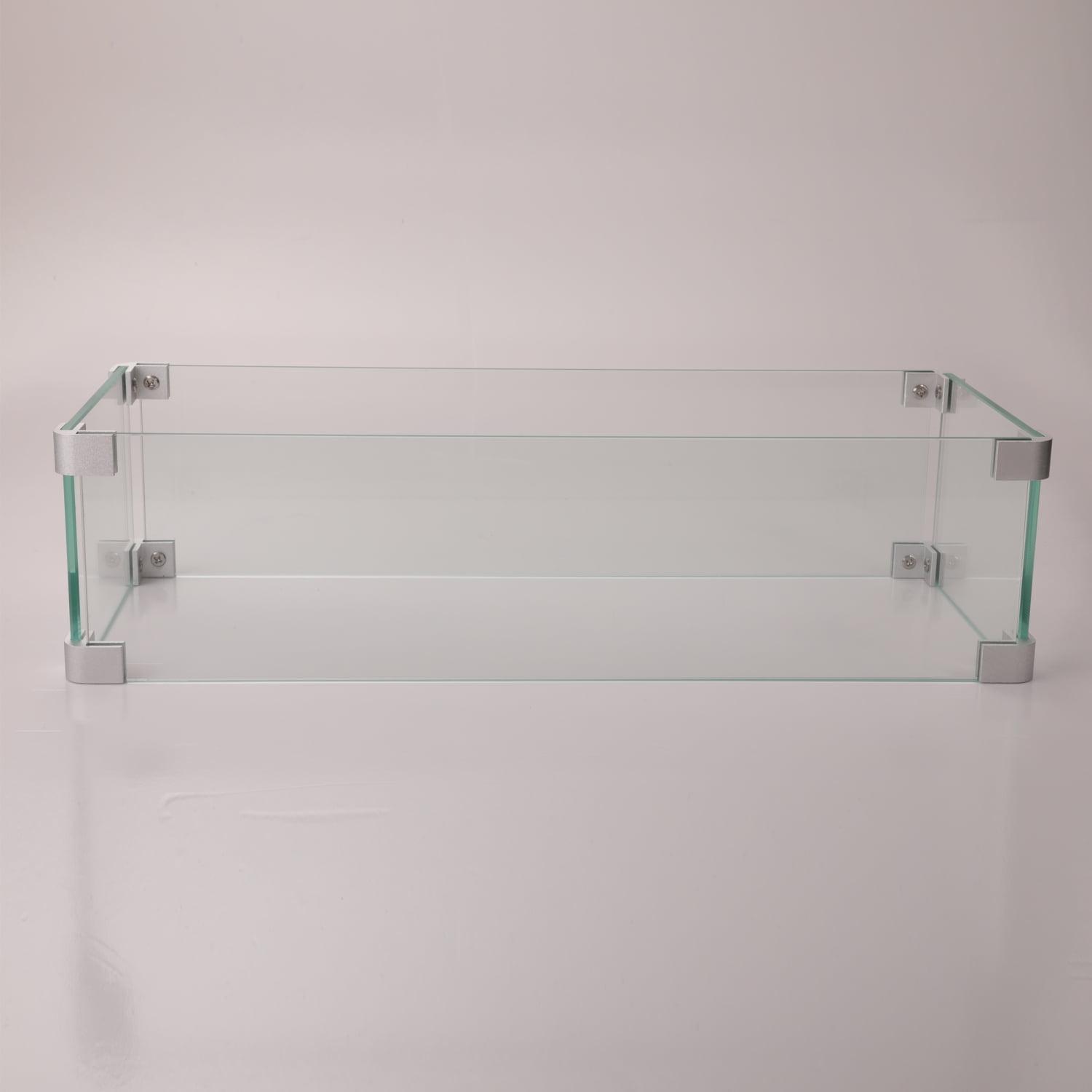 Clear Rectangular Glass Wind Guard for Fire Pit