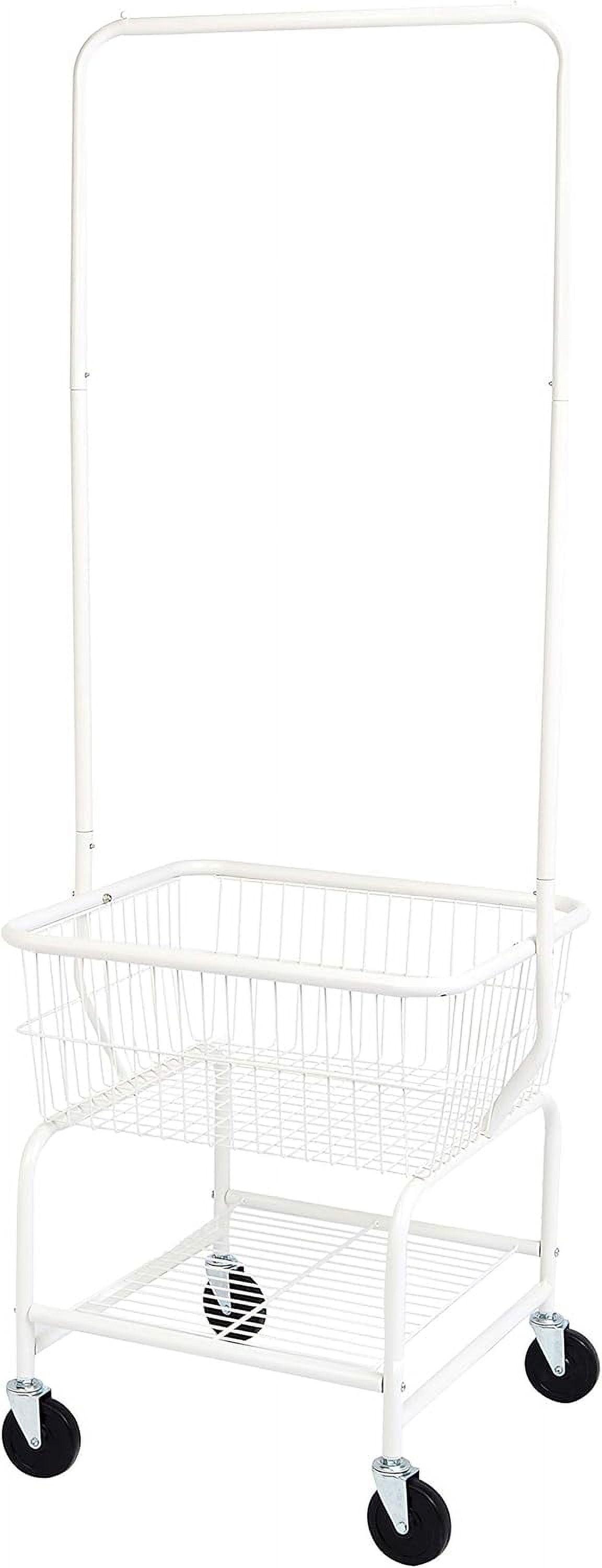 White Metal Laundry Butler Cart with Wheels and Hanging Rack