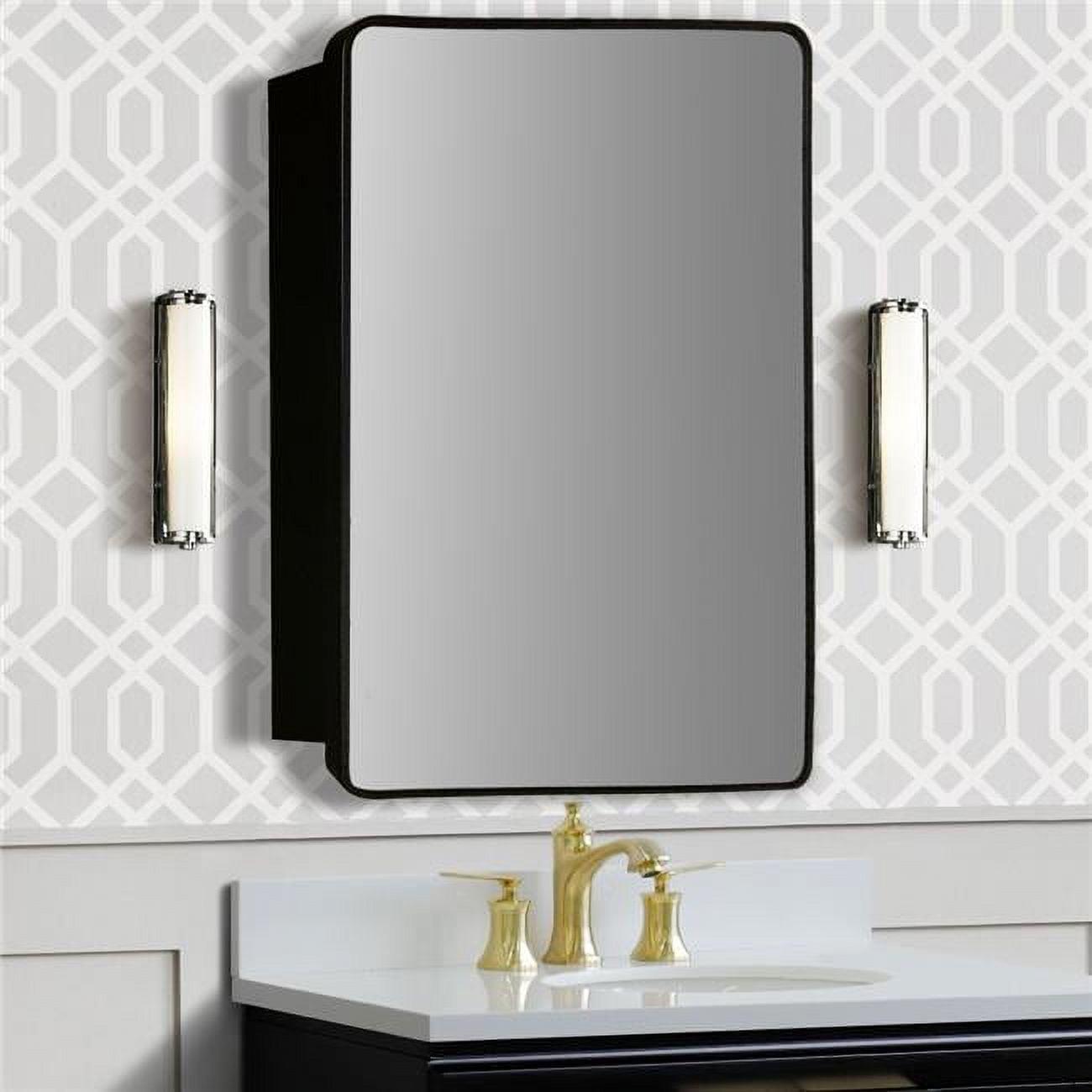 Matte Black Rectangular Metal Medicine Cabinet with Glass Shelves