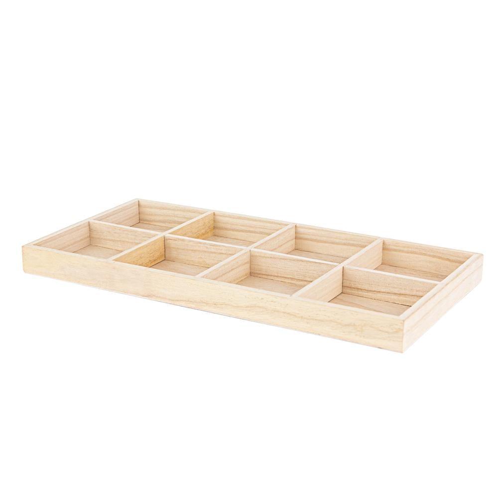 Natural Wood 8-Section Rectangular Serving Trays 2-Pack