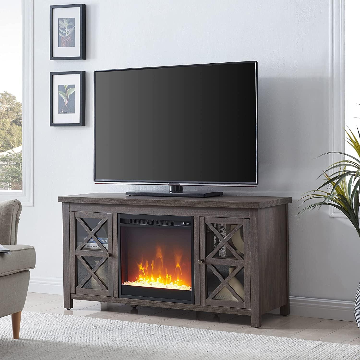 Alder Brown Oak TV Stand with Crystal Fireplace