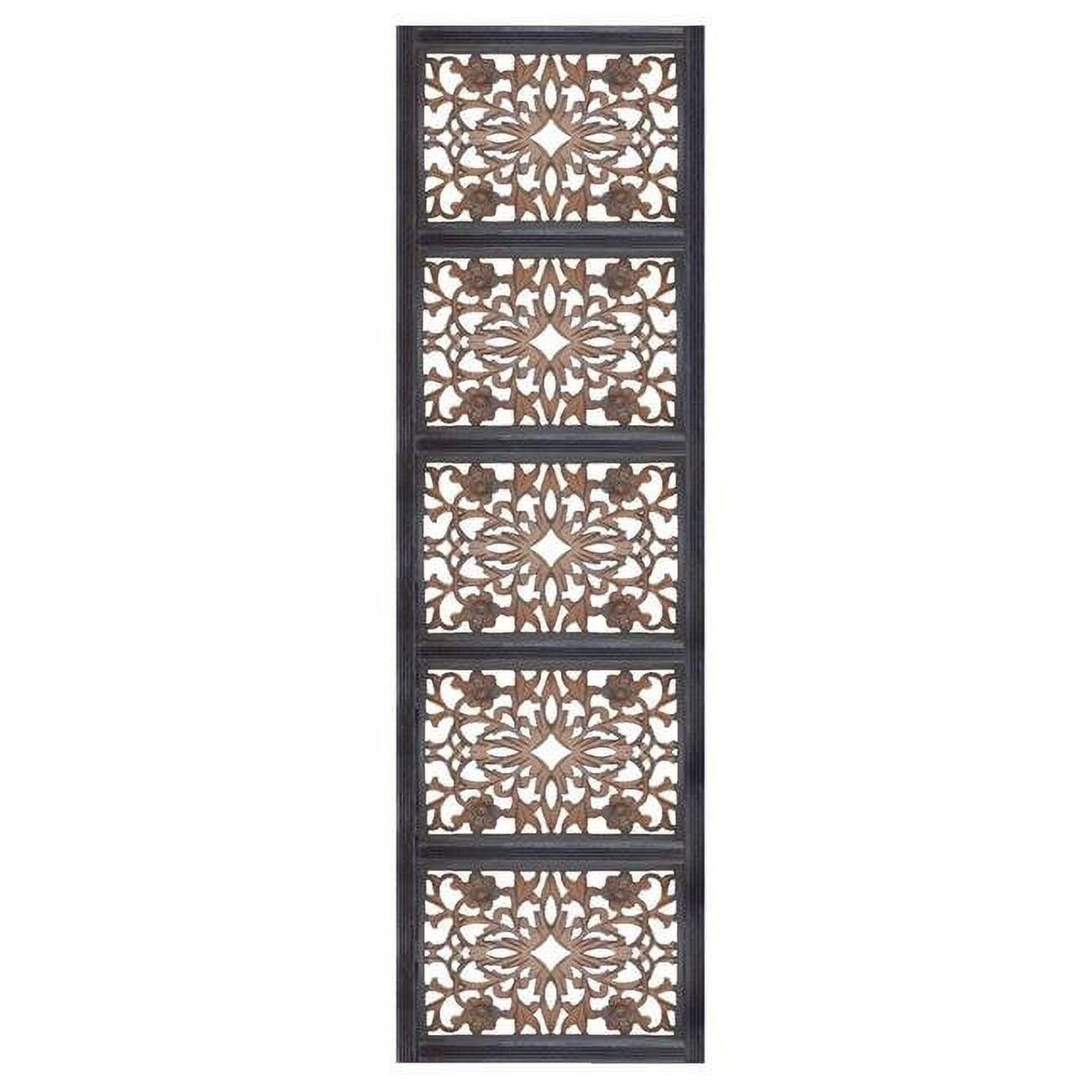 Burnt Black Mango Wood Floral Carved Wall Panel, 20" x 72"