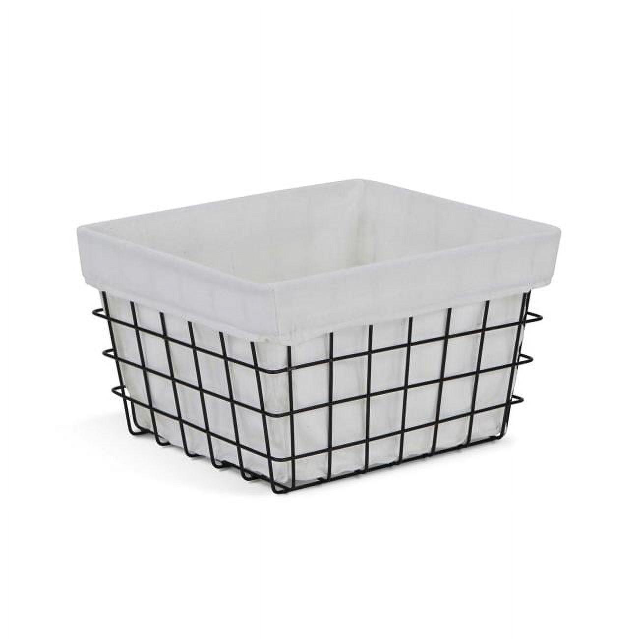 Contemporary White Linen-Lined Rectangular Metal Wire Basket