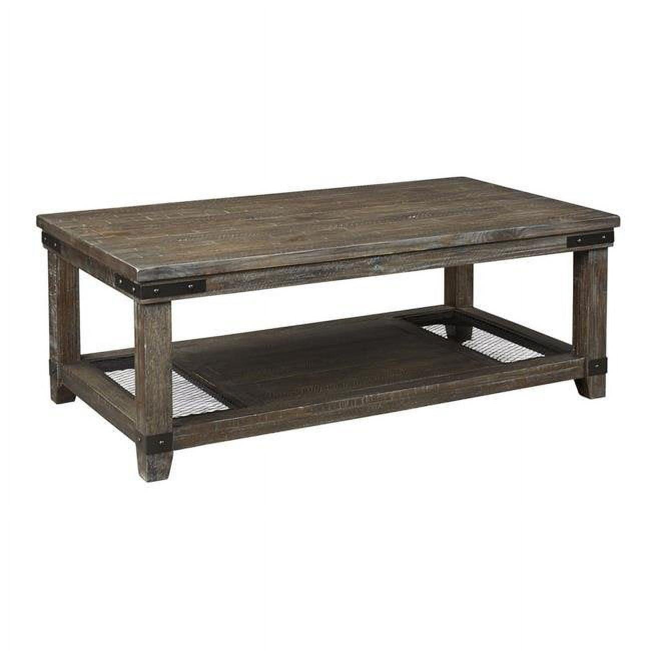 Modern Industrial Pine Wood Coffee Table with Iron-Tone Brackets